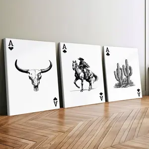 3 count wooden frame canvas, Spades A element Western style poster, fashion art Deco, modern family poster, exquisite wooden frame painting, suitable for living room corridor wall decoration, printing, waterproof, art, Modern Art Design