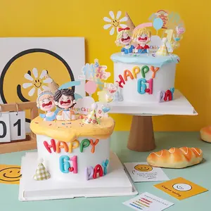 Children Birthday Cake Decoration, Happy Prince Princess Balloon Flower Dessert Table Insert, Boy Girl Party Supplies