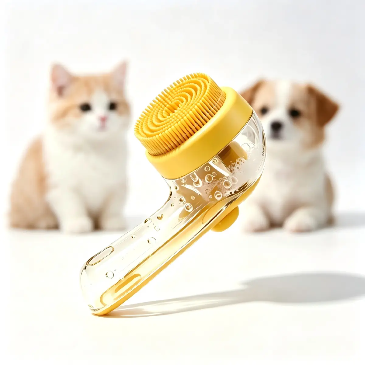 Pet Grooming Brush with 80ml Shampoo Dispenser - Soft Silicone Bath Brush for Short-Hair Dogs, Grooming Supplies with Non-Slip Grip, Deshedding Massage Accessory with On-Demand Shampoo Functionality