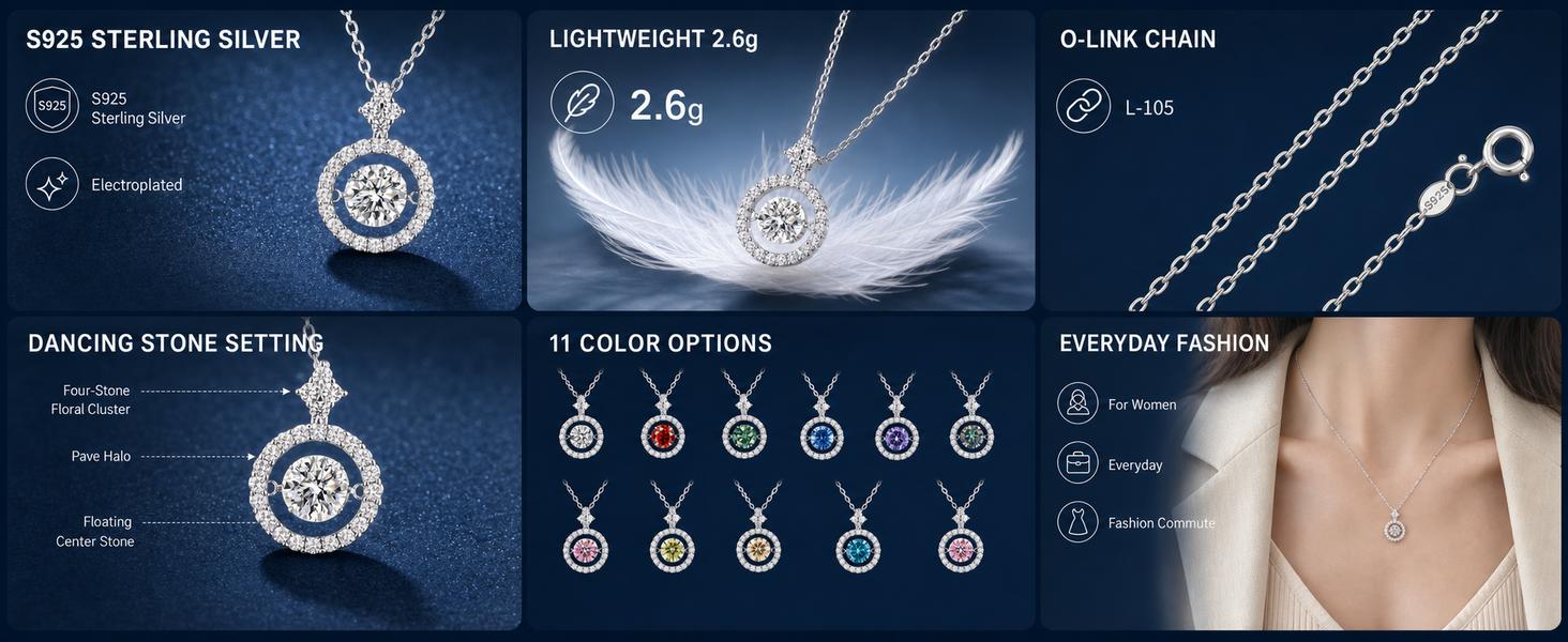Women's S925 Sterling Silver Moissanite Necklace, D Color VVS Dancing Stone Round Halo Pendant with 4-Stone Floral Accent, O Chain, Birthday Anniversary Gift