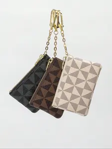 Women's Fashionable Geometric Pattern Zipper Short Wallet, Elegant Fashion Wallet, Casual Versatile Coin Purse, Multi-functional Key Bag for Daily Used