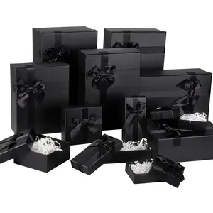 12 PCS Gift Boxes Assorted Sizes Black Gift Box with Ribbon Nesting Gift Boxes with Lids for Valentines Day Birthday Wedding (6 Size)