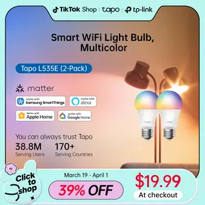 TP-Link & Tapo L535E(2-Pack) Smart WiFi Light Bulbs, 1100 Lumens High Brightness (75W Equivalent), Matter-Certified, 16M Colors WiFi Light Bulb, Dimmable, Alexa & Google Compatible  Rgb Colorful Led