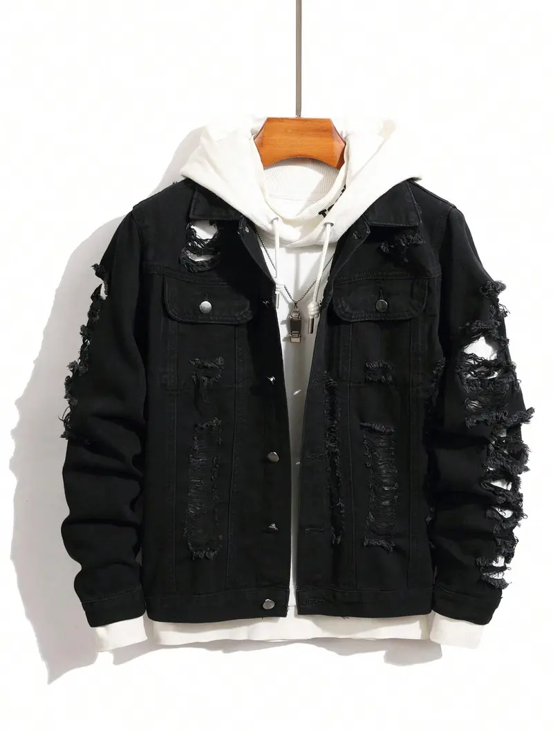 denim jacket men y2k black - TikTok Shop