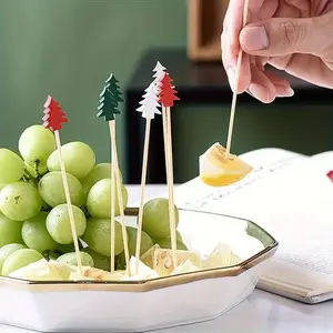 100 Pcs Christmas Tree Sticks, Disposable Fruit Bamboo Skewers, Creative Cocktail Picks, No Fragrance, Holiday Party Decorations, Festival Party Tableware