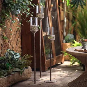 High Pole Iron Art Glass Candelabra, Elegant Centerpiece for Candlelight Dinners, Perfect for Weddings & Home Décor