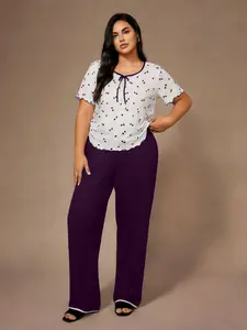 Women's Plus Size Heart Print Pajama Set, Comfortable Fashion Sleepwear, Ideal for Daily Wear and Relaxing Nights Loungewear