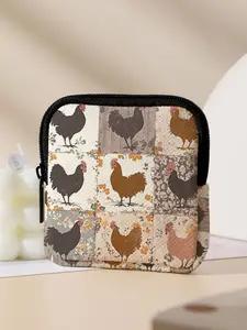 Chicken Pattern Printed Coin Wallet, Zipper Wallet Design, Stylish Wallet, Multifunctional Storage Bag, Durable Polyester, Digital Printing, Key Card Holder, Coin Purse, Ideal Gift