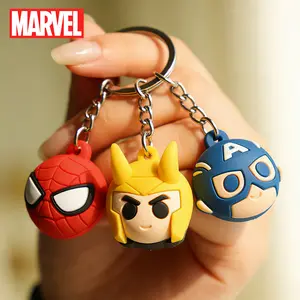 1PC Marvel Spider-Man Captain America Loki Keychain Officially Licensed Collectible Super Hero Q-version Design Anime Peripheral Backpack Decoration Car key Pendant Desk Ornament Durable PVC Rubber Gift