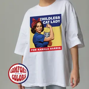 Childless Cat Lady for Kamala Harris 2024 Comfort Colors Shirt, Kamala Harris Presidential Election Shirt, Cat Mom Election Shirt