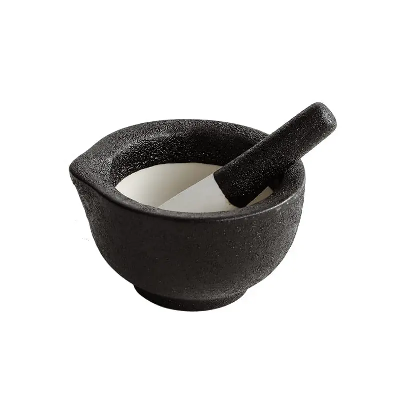 Porcelain Mortar and Pestle  Garlic  , Mixing Grinding Bowl  Set, Restaurant Kitchen Tools-Black