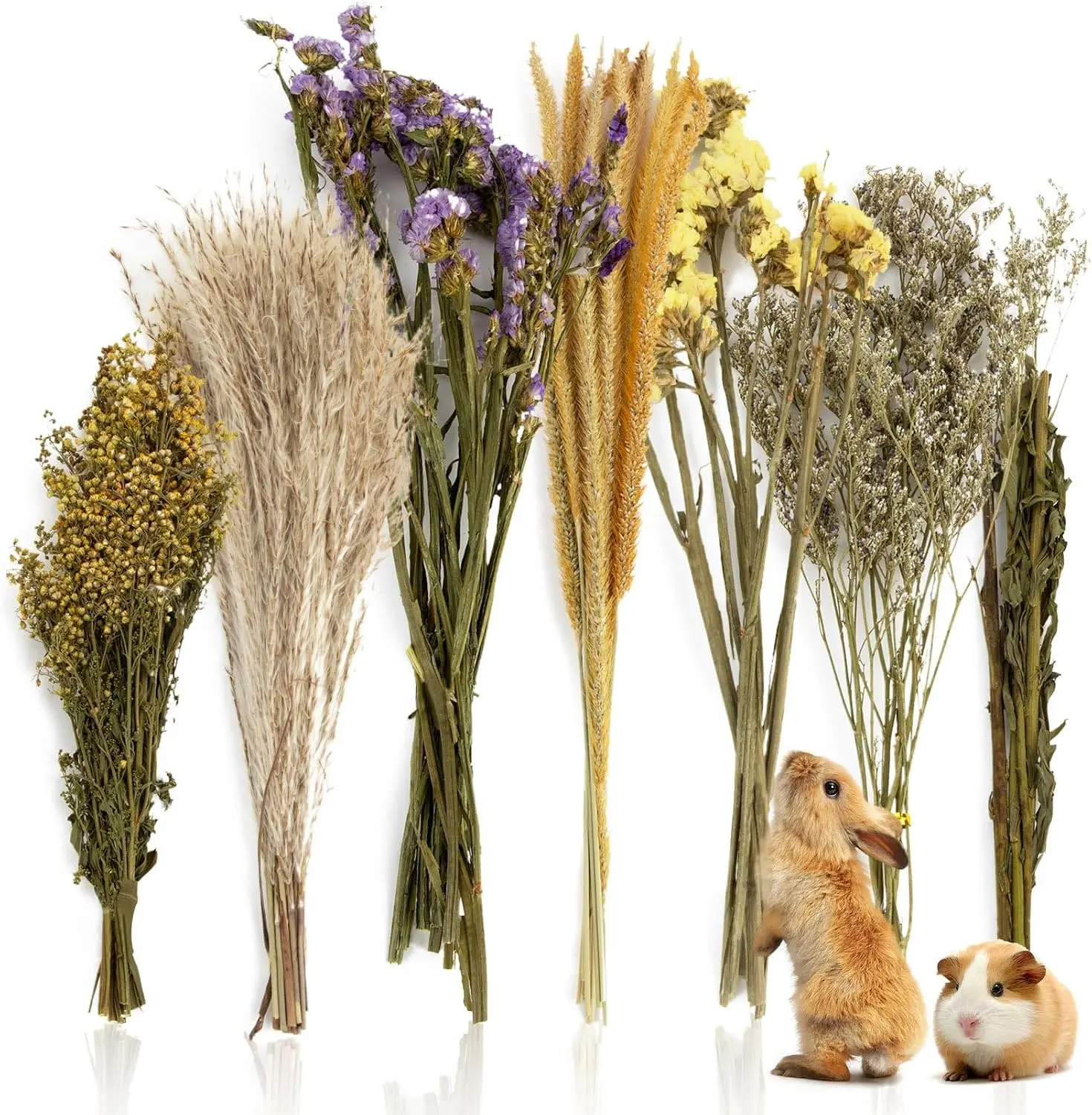 47 Pcs Hamster Sprays - Natural Dried Flower and Herb Forage Mix | Sprays for Hamster Cage Accessories, Habitat Decor & Enrichment for Syrian Dwarf Hamsters, Gerbils, Guinea Pigs, Small Pets