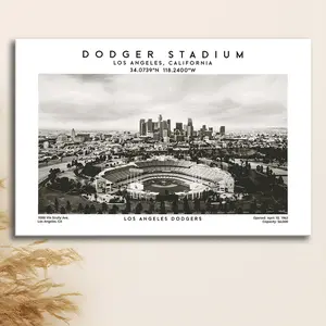 Dodger Stadium Black And White, Los Angeles Dodgers Baseball Stadium Wall Art, Poster Print Wall Art - No Frame, Man Cave Gift
