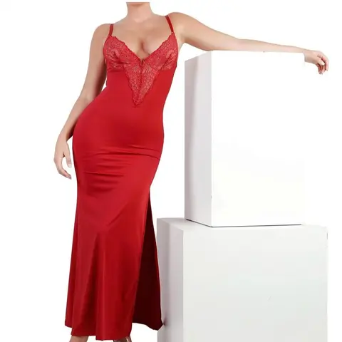 Popilush Shapewear Lace V-Neck Maxi Slip Dress or Lace Deep V-Neck Sculpting Wide-Leg Jumpsuit Official  Formal Elegant-Creator Live