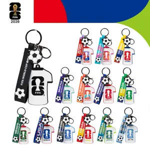 FIFA World Cup 26 Keychain, Official Licensed Soccer Jersey Keyring with Soccer Ball Charm & Wrist Strap, Collectible Bag Pendant, USA Mexico Argentina Brazil Host City Fan Gift