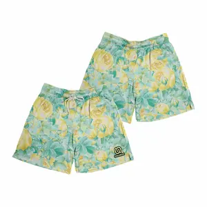 5 Inches Inseam Lemon Color Floral & Plants Graphic Print Tropical Casual Mesh Chic Fitted Trend Comfy Mid Waist Shorts For Men & Women, Breathable & Versatile for Basketball, Golf, Beach, Gym, Running - Streetwear & Unisex Style Workout Summer Clothing
