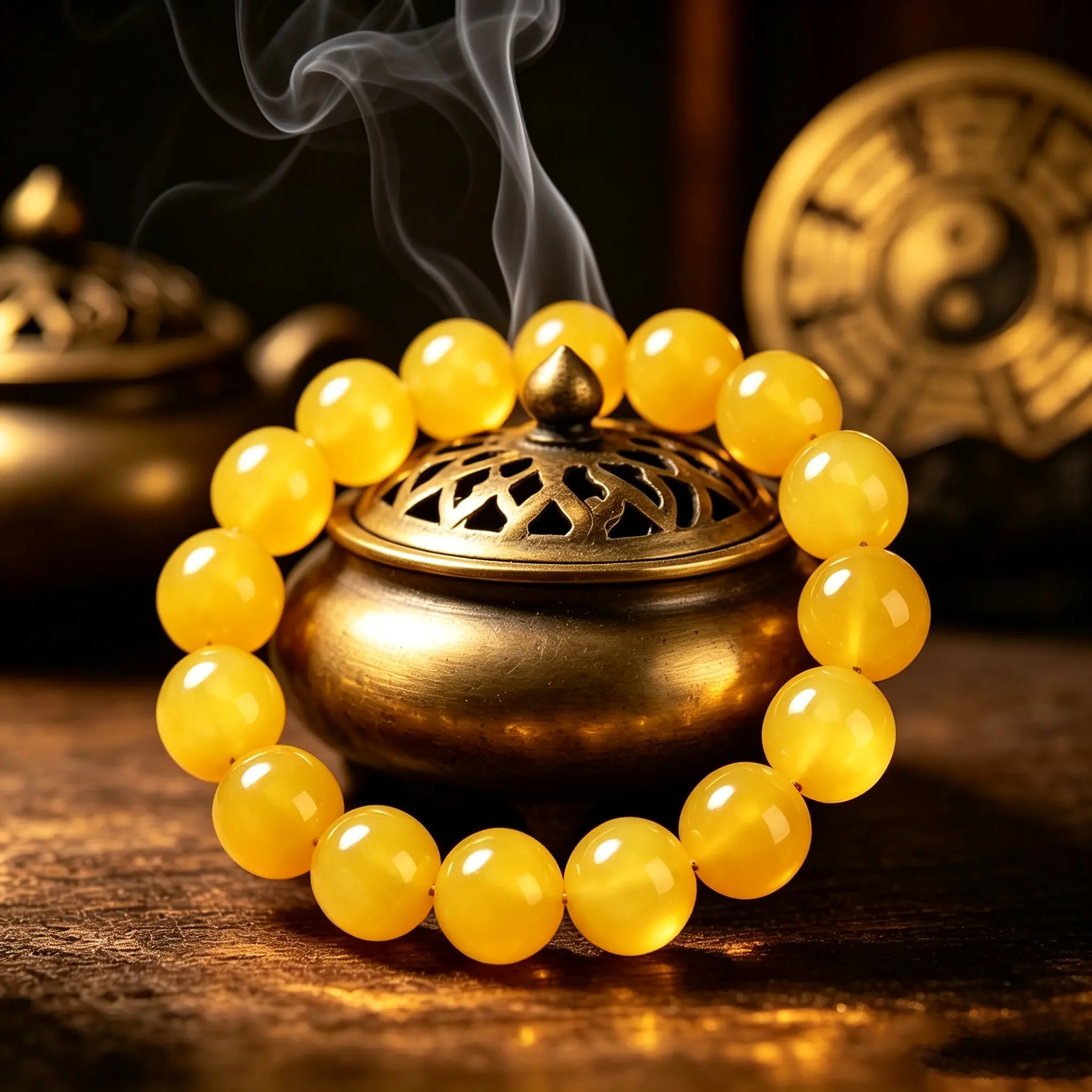Yellow unisex bracelet suitable for enhancing peace of mind, fortune, career, and love.