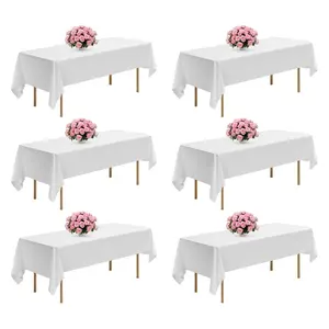 fathersdaygift VEVOR White Tablecloths for Rectangle Tables, 6 Pack, 60x 102 Inches, Reusable and Machine Washable Table Clothes, Wrinkle-Resistant Polyester Fabric Table Covers for Wedding, Party, Banquet