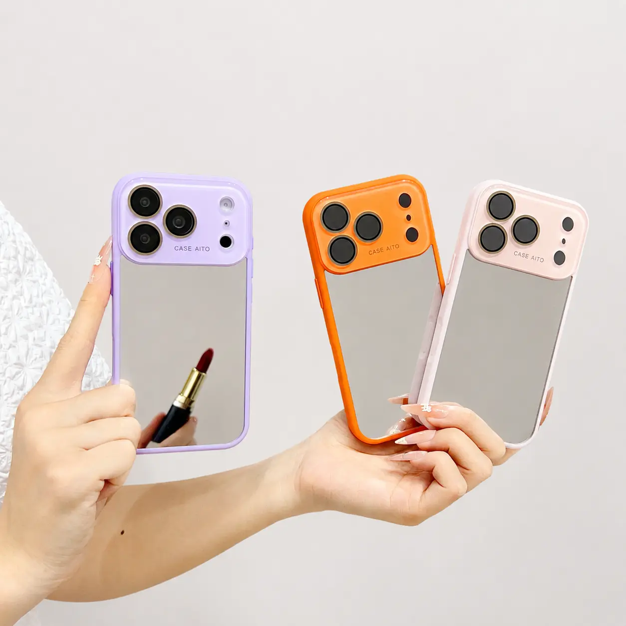 Full Mirror Phone Back Case for iPhone 17 16 15 14 Pro Max, Glossy Color Frame Reflective Makeup Mirror Cover, Raised Camera Protection Shockproof Slim Case for Women Girls