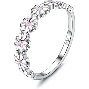 1 Pc 925 Sterling Silver Ring 18K Gold Plated Daisy Flower Ring Paved with Coloful Cubic Zirconia High Polished Comfort Fit Sunflower Stacking Statement Wedding Band Ring for Women Valentine's Day Mother's Day Jewelry Gifts Wedding Rings