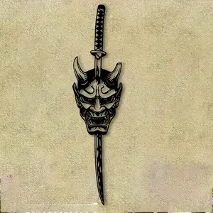 Samurai Mask & Sword Design Wall Art, Metal Outdoor Garden Decor, Wall Decor for Home Living Room Bedroom, Modern Home Decor, Home Decor, Poster, Halloween