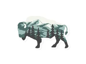 Bison Landscape Sticker - Durable Vinyl, Strong adhesive, Die-Cut, Weatherproof, Dishwasher safe, Stick to tumbler, bottle, car, laptop, etc