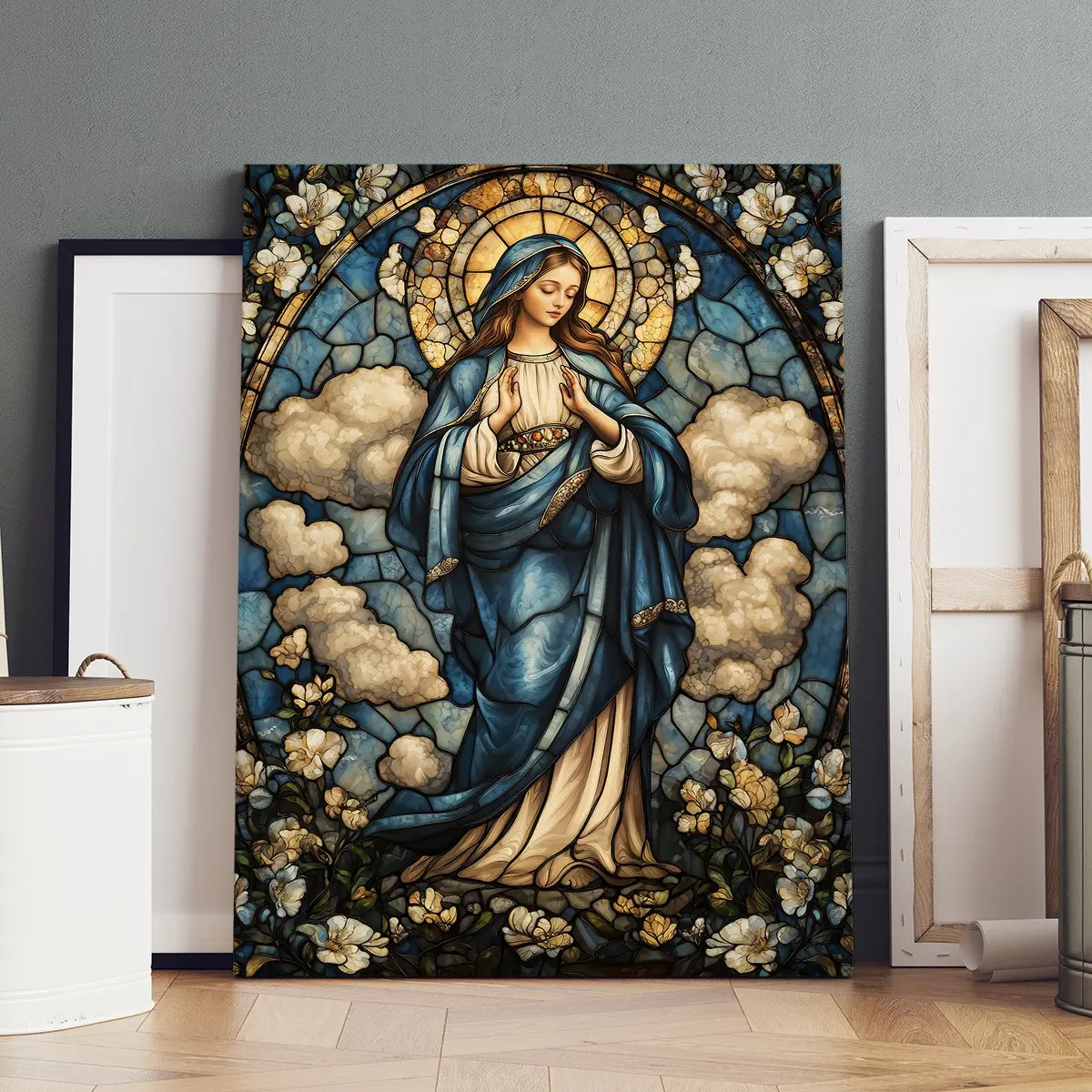 1 Count Wooden Framed Canvas, Stained Glass Madonna Poster, Modern Art, Fashion Poster, Living Room Bedroom Decoration, Hallway Office Mural, Kitchen, Home Poster, Ideal Gift, High Definition, Waterproof, Artwork