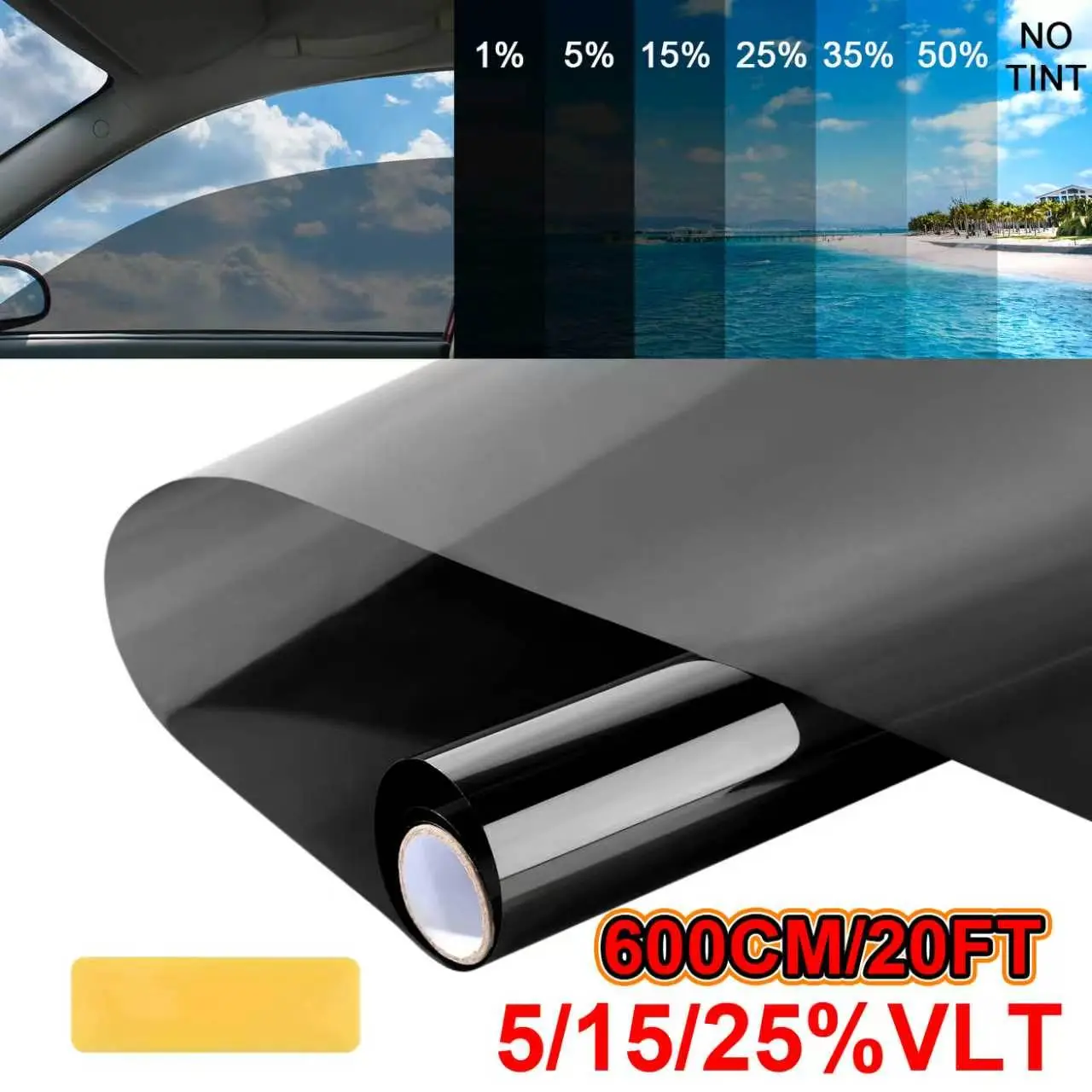 600CM Uncut Roll Window Tint Film  5% 15% 25% VLT 20" x 20ft Feet  Privacy Protection,UV Heat Blocking Film Car Home Office Glass