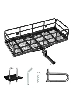 VEVOR 60" x 24" x 14", Hitch Cargo Carrier, 500 lbs Capacity Hitch Cargo Carrier with Anti-Rattle Hitch Stabilizer, Folding Hitch Mount Cargo Carrier with Pins and Latches, Fit for SUVs/Pickup Trucks