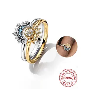 925 Sterling Silver Moon & Star Design Ring, Fashion Jewelry for Party, Daily Clothing Decor, Trendy All-match & Exquisite Jewelry for Birthday GiftGift