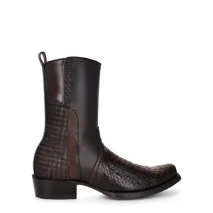 CUADRA Men's Lisboa Black Textured Laser & Woven Zipper Narrow Square Toe Western Boot