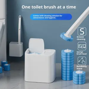 New All-in-One Disposable Toilet Brush Set with Automatic Flip Lid & Storage Base - Integrated Cleaning Brush Kit for Bathroom