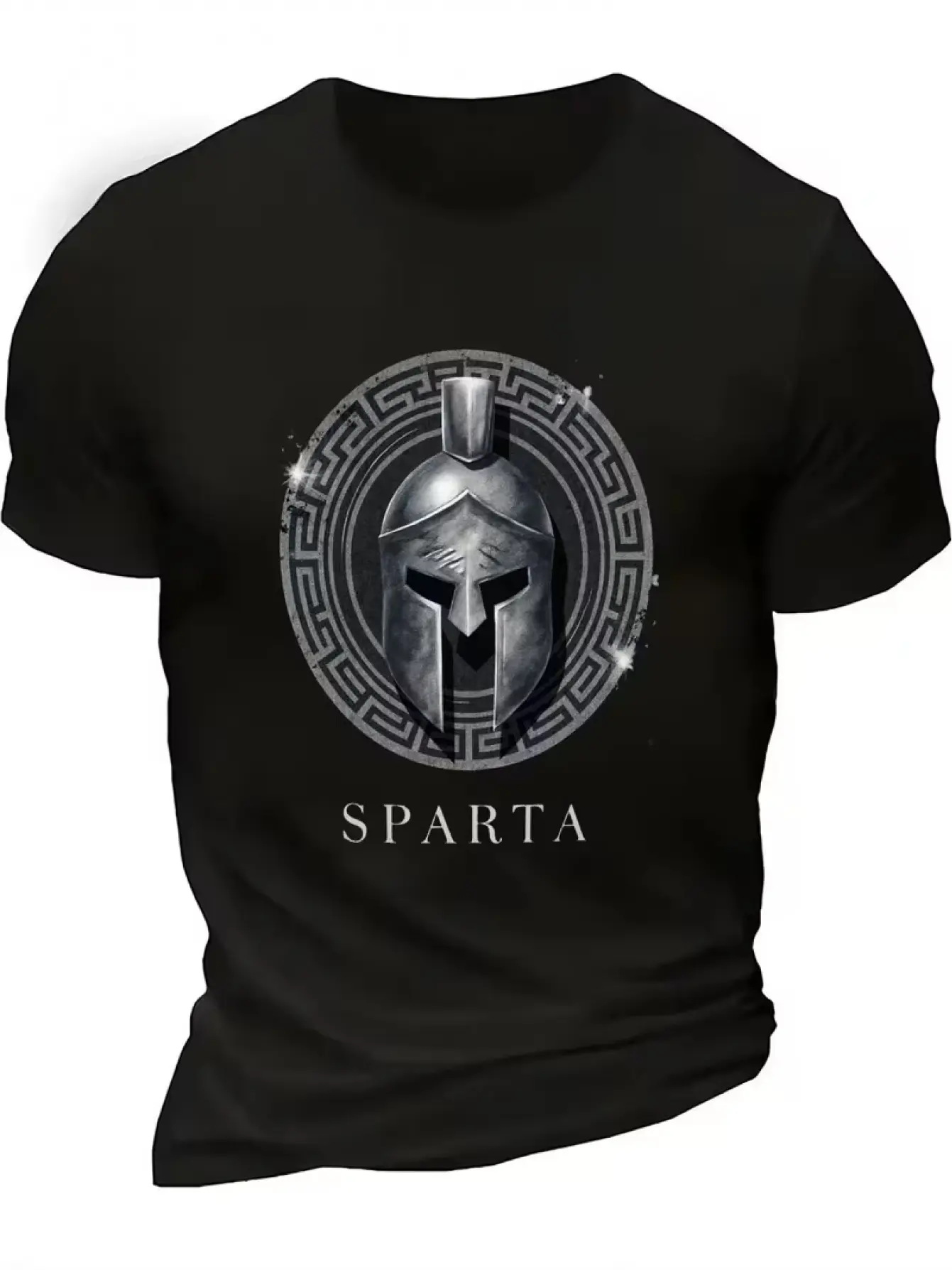 Men's Spartan Warrior Helmet T-Shirt - Greek Spartan with Helmet Print, Casual Crew Neck Short Sleeve Tee, Comfortable Relaxed Fit Suitable for History Buffs, Gym, Casual Attire & Spartan Themed Outfits