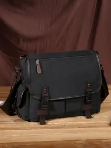 Men's Casual Solid Color Crossbody Bag, Large Capacity Vintage Commuter Travel Messenger Bag, Simple Design Shoulder Bag for Daily Used