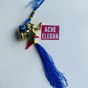 Ache Elegua Evil Eye Elephant Ornament with Red Chilies for Protection Against Envy, Decorative Design for Positive Outlook - Hanging