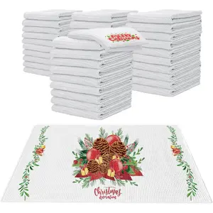 40 Pack Sublimation White Towels Waffle Weave Kitchen Towels Blanks Microfiber Dish Drying Towel for Heat Transfer 16x24 Inch