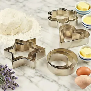 12-Piece Stainless Steel Cookie Stamping Mold Set, Baking Tools, Fruit Slicer, Christmas Halloween Thanksgiving Chocolate Molds