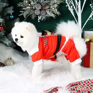 Pet Santa Claus Costume, Cute Pet Four-legged Clothes for Small Dogs & Cats, Pet Clothes for Autumn & Winter, Dog & Cat Clothing