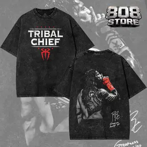 Roman Reigns Tribal Chief Wrestling 2 Sided Washed T-Shirt – Heavy Fabric Menswear Casual Classic, Oversized Cotton Graphic Tee, Vintage Streetwear, Gift for Fan