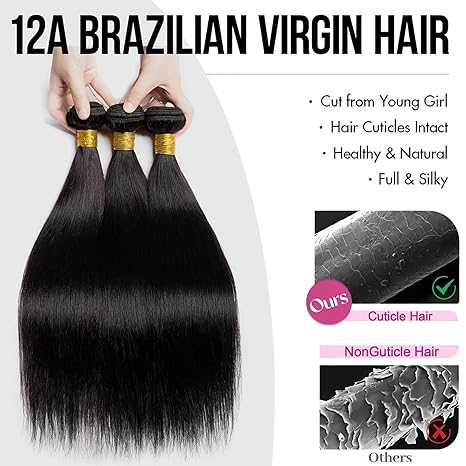 EPAKUL Straight Bundles Human Hair 16 18 20 22 Inch 100% Unprocessed Brazilian Virgin Hair 4 Bundles Human Hair Trippy Hair Weave Bundle Extension for Black Women Natural Color