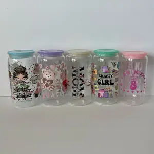 5pcs-16oz Libby Glass cups bundle with color acrylic lids and clear plastic straws Drinkware Set Reusable Set Reusable Set