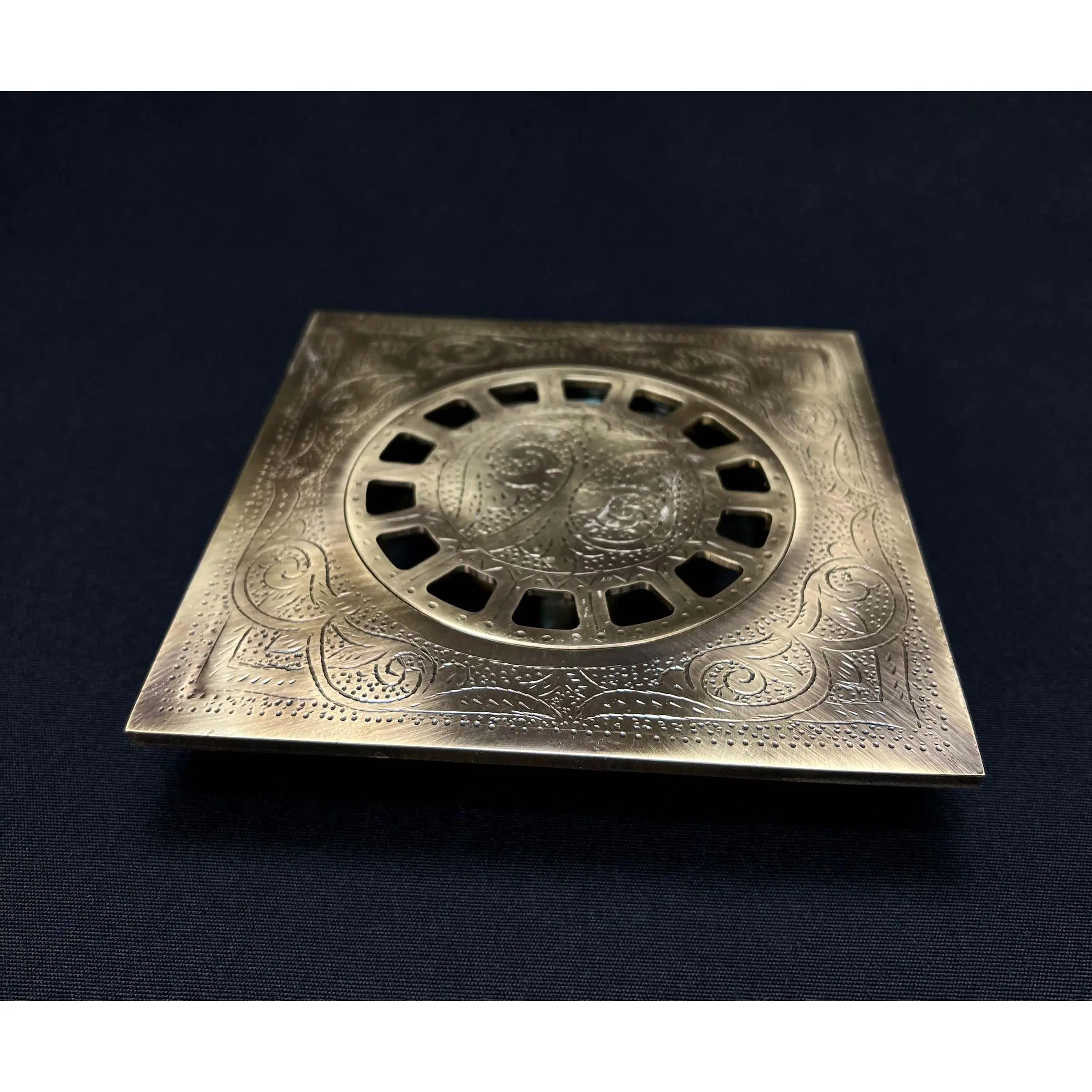 Engraved Brass Floor Drain with Bronze Finish