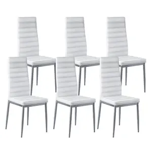 VEVOR Modern Dining Room Accent Chairs Set of 4, Upholstered Leather Side Chair for Dining Tables, Space - Saving Kitchen Table Chair with Thick Cushions and Metal Legs, WhiteVEVOR Super Brand Day