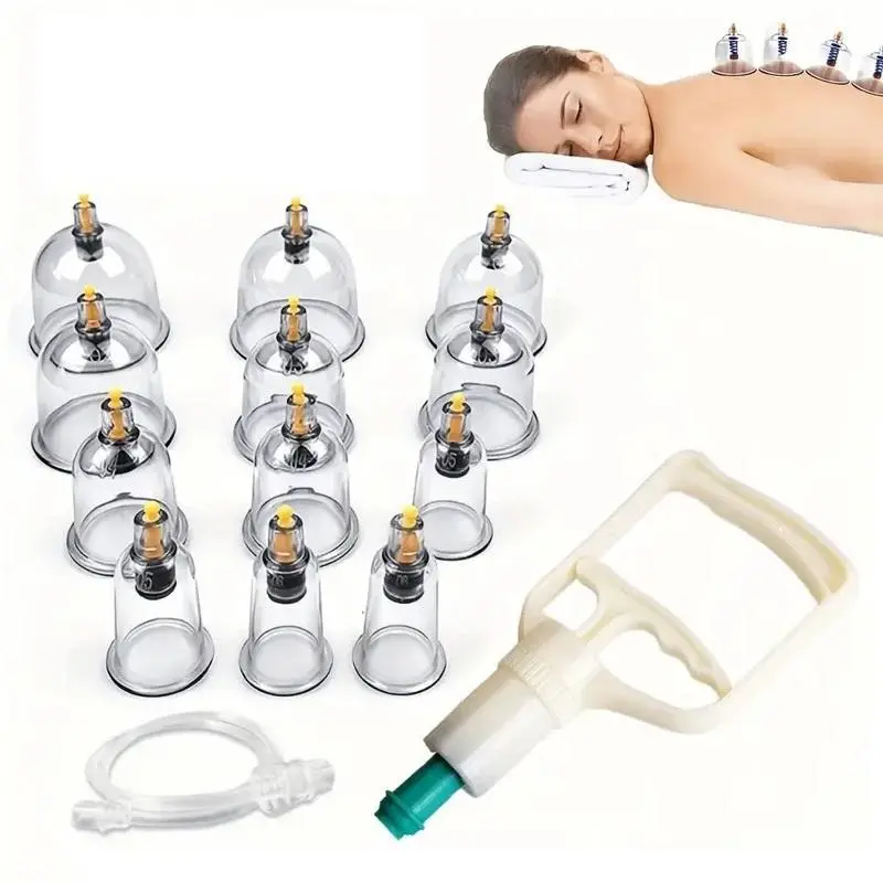 12-Piece Cupping Therapy Set, Cupping Treatment Set, Cupping Kit for Body Relaxation & Massage, Vacuum Suction Cups for Home Use, Ideal for Adults Seeking Wellness Solutions! Body Care Tool, Relaxation Aid, Chinese Cupping Set