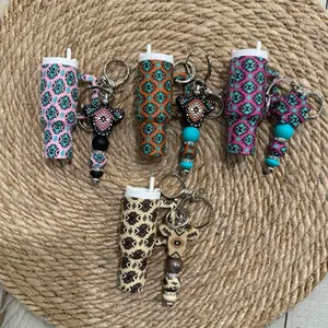 LIVE CLAIM Mini Tumbler Keychain with Vibrant Patterns and Beaded Accents for Stylish Accessories