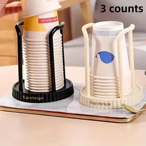 3 Counts Space-Saving Multi-Functional Disposable Cup Holder, Plastic Desktop Organizer for Coffee & Tea Cups, Ideal for Home Use