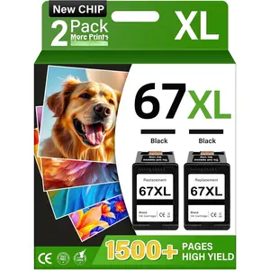 67XL Black Ink  Replacement for  67 Ink XL HP67 HP67XL (Black,2 Pack) Compatible for DeskJet 2855e 2827e 2800e 4255e 2755e 2700e 2852e 2700 4155e 2734e Envy 6000 6055e 6400 Printer