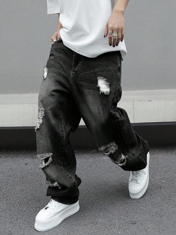 Men’s Loose Fit Distressed Denim Jeans for Streetwear and Everyday Style gift for dad jeans pants for men christmas gifts for dad mens pants cute boyfriend gifts mens jeans black jeans fall clothes dad gifts for christmas winter clothes