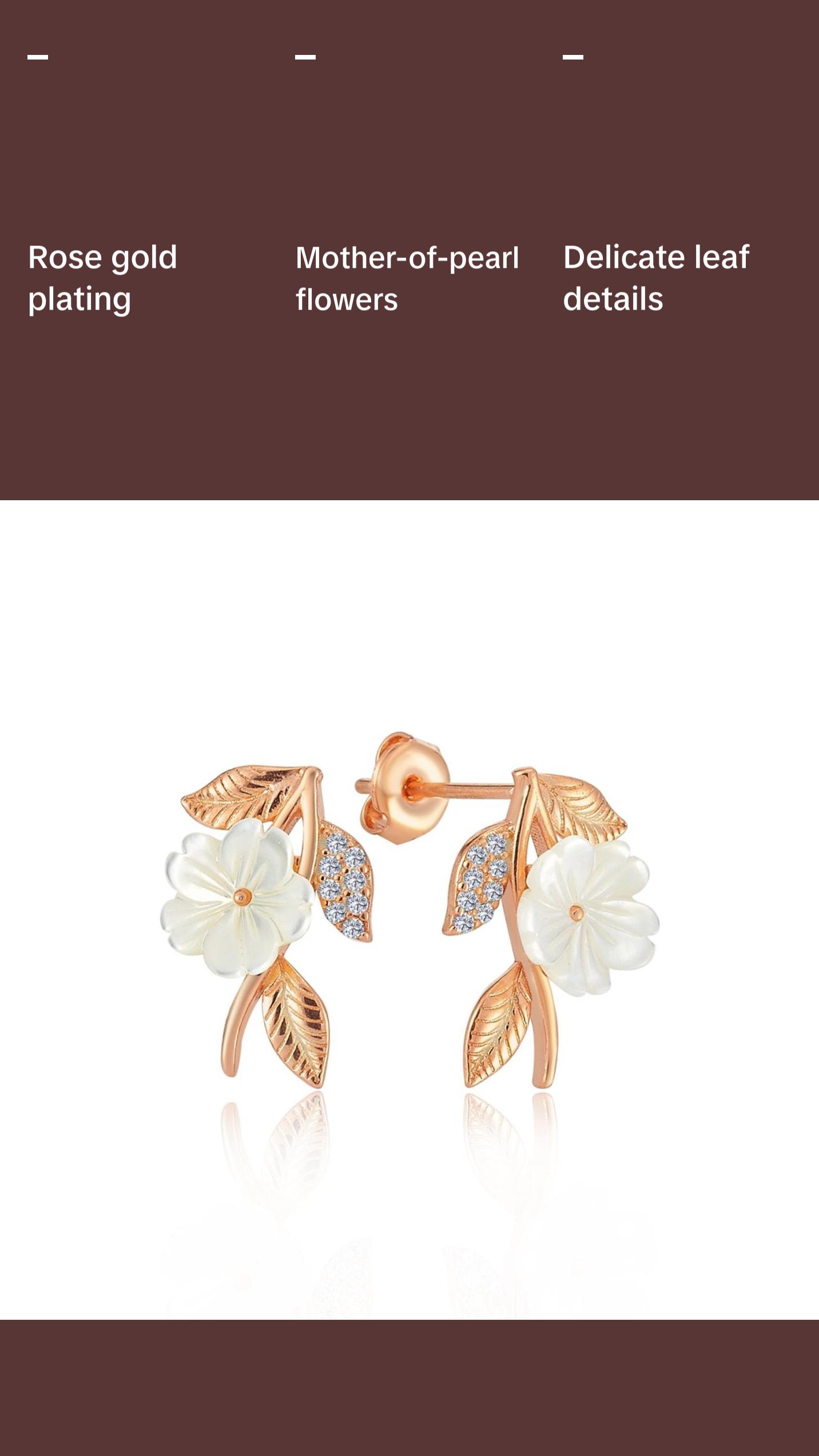 Italian Spring Earrings for Women - 925 Sterling Silver with Rose Gold Plating, Mother-of-Pearl Flowers & Sparkling Zirconia, Elegant Design