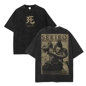 Vintage SEKIRO: Shadow Die Twice Unisex Washed Graphic Tees, Casual Crewneck Short Sleeve Tee Men Gifts Cotton Fabric shirt for fan